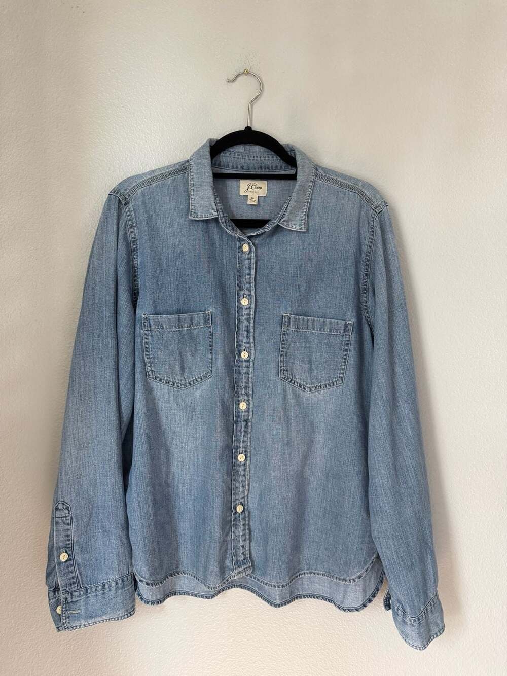 J.Crew Denim Chambray Button Down Shirt Size 16 Blue Long Sleeve Top
